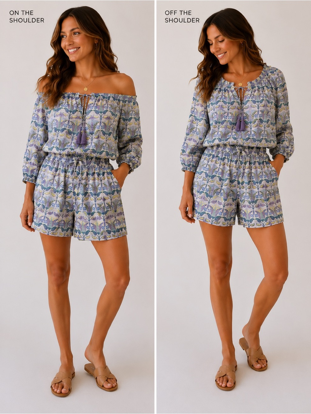Tory Burch XS Silk Romper Provence Pompeii Mosaic Print Off Shoulder Boho